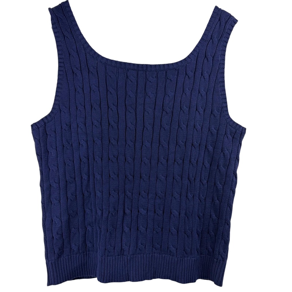 Lauren Ralph Lauren Navy Blue Cotton Cable Knit Sweater Vest XXL Preppy Coastal - Picture 8 of 9